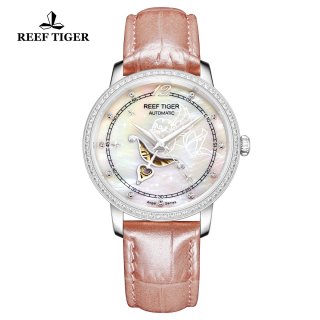 Reef Tiger Fashion Steel Lady Watch Pink MOP Dial Automatic Watch RGA1550-YWPD
