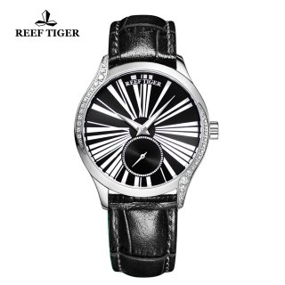 Reef Tiger Love Highness Casual Diamonds Bezel Watch Steel Case Leather Strap RGA1561-YBB