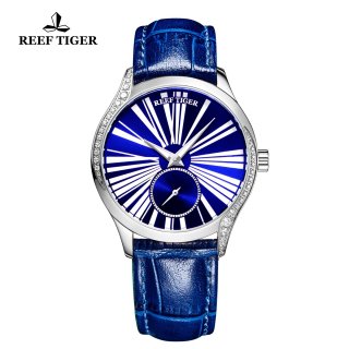 Reef Tiger Love Highness Casual Diamonds Bezel Watch Steel Case Leather Strap RGA1561-YLL