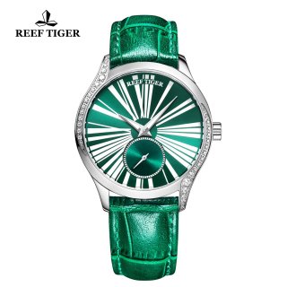 Reef Tiger Love Highness Casual Diamonds Bezel Watch Steel Case Leather Strap RGA1561-YNN