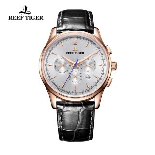 Reef Tiger Seattle Museum Fashion Automatic Watch Rose Gold White Dial Black Leather Strap RGA1654-PWB