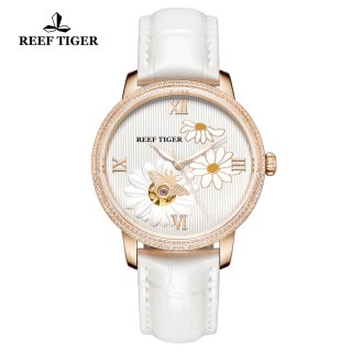 Reef Tiger Fashion Lady Watch Rose Gold White Diamonds Dial Automatic Watch RGA1585-PWW