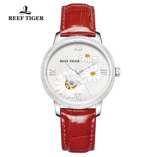 Reef Tiger Fashion Steel Lady Watch White Diamonds Dial Automatic Watch RGA1585-YWR