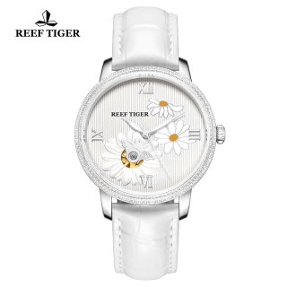 Reef Tiger Fashion Lady Watch Steel White Diamonds Dial Automatic Watch RGA1585-YWW