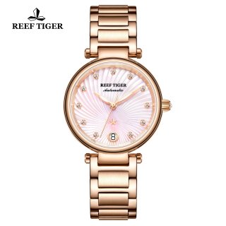 Reef Tiger Fashion Lady Watch Rose Gold Pink Dial Automatic Watch RGA1590-PPP