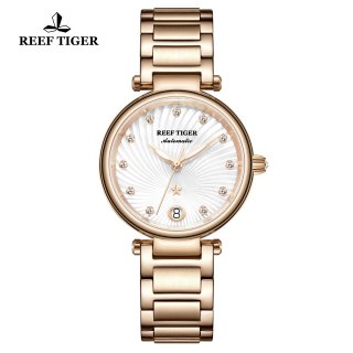 Reef Tiger Fashion Lady Watch Rose Gold White Dial Automatic Watch RGA1590-PWP
