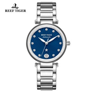 Reef Tiger Fashion Lady Watch Steel Blue Dial Automatic Watch RGA1590-YLY