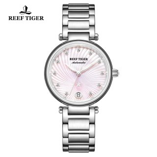 Reef Tiger Fashion Lady Watch Steel Pink Dial Automatic Watch RGA1590-YPY