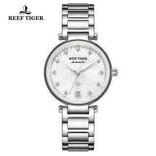 Reef Tiger Fashion Lady Watch Steel White Dial Automatic Watch RGA1590-YWY