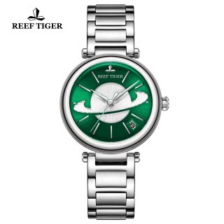 Reef Tiger Love Saturn Fashion Lady Watch Steel Green Dial Automatic Watch RGA1591-YGY