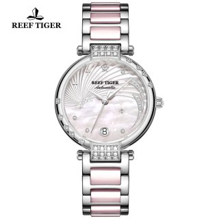 Reef Tiger Love Fashion Lady Watch Steel Pink Dial Automatic Watch RGA1592-YPT