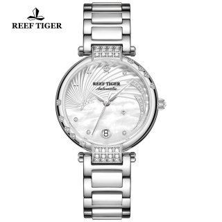 Reef Tiger Love Fashion Lady Watch Steel White Dial Automatic Watch RGA1592-YWT