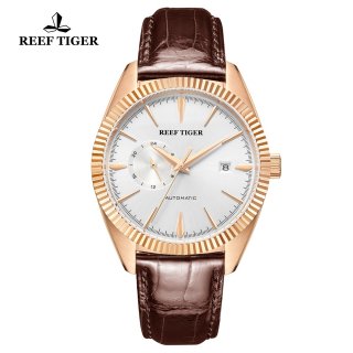 Reef Tiger Seattle Orion Fashion Rose Gold Leather Strap White Dial Automatic Watch RGA1616-PWS