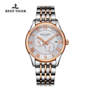 Reef Tiger Business Watch Rose Gold/Steel White Dial Automatic Watch RGA165-TWT