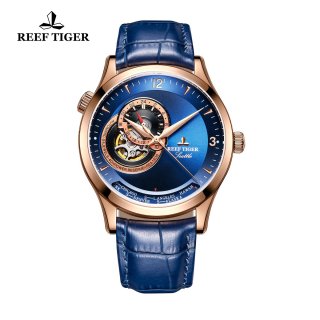 Reef Tiger Seattle Sailing Rose Gold Blue Dial Watch With Tourbillon Automatic Watch RGA1693-PLL