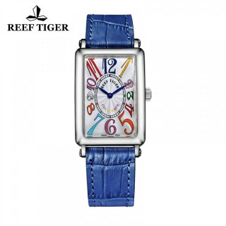 Reef Tiger Lady Fashion Watch Steel Case White Dial Leather Strap Watch RGA172-YWS