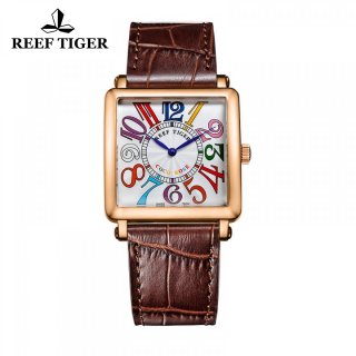 Reef Tiger Lady Fashion Watch Rose Gold Case White Dial Square Watch RGA173-PWRA