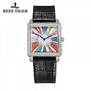 Reef Tiger Lady Fashion Watch Steel Case White Dial Diamonds Square Watch RGA173-YWLDR
