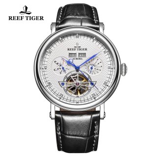 Reef Tiger Artist Limner Mens Fashion Steel White Dial Leather Strap Automatic Watch RGA1903-YWB