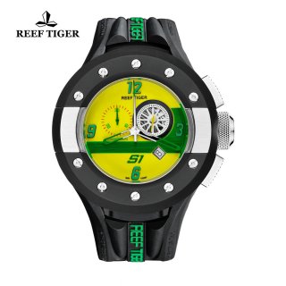 Reef Tiger Rally S1 Casual Watch Stainless Steel Rubber Strap Yellow Dashboard Dial Quartz Watch RGA3027-BGBN