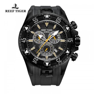Reef Tiger Hercules Sport Watches Chronograph Black PVD Case Black Dial Watch RGA303-BBB