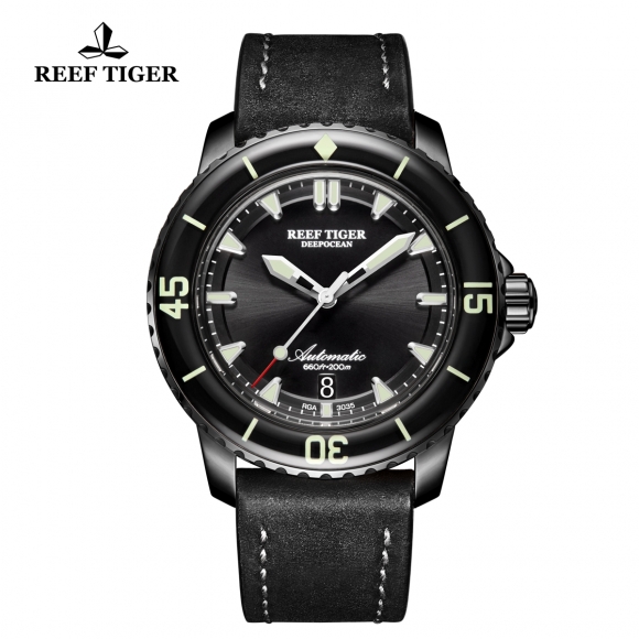 Reef Tiger Deep Ocean Dive Watches Automatic Watch PVD Case Black Dial RGA3035-BBBC