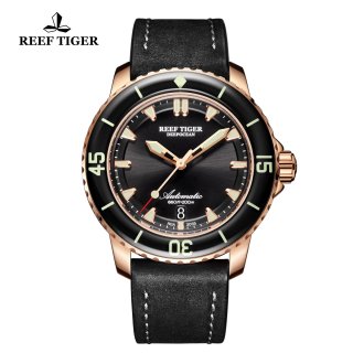 Reef Tiger Deep Ocean Dive Watches Automatic Watch Rose Gold Case Black Dial RGA3035-PBBC