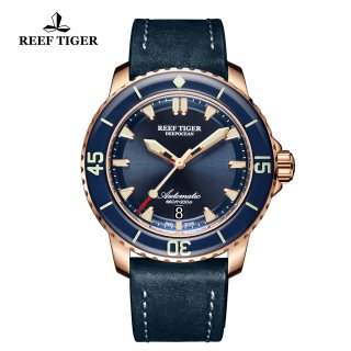 Reef Tiger Deep Ocean Dive Watches Automatic Watch Rose Gold Case Blue Dial RGA3035-PLBC