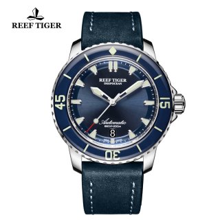 Reef Tiger Deep Ocean Dive Watches Automatic Watch Blue Dial Steel Case RGA3035-YLBC