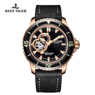 Reef Tiger Sea Wolf Dress Automatic Rose Gold Case Black Dial RGA3039-PBBC
