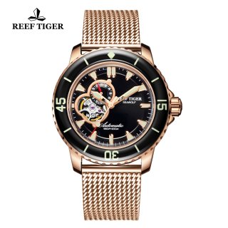 Reef Tiger Sea Wolf Dress Automatic Watch Rose Gold Black Dial RGA3039-PBP