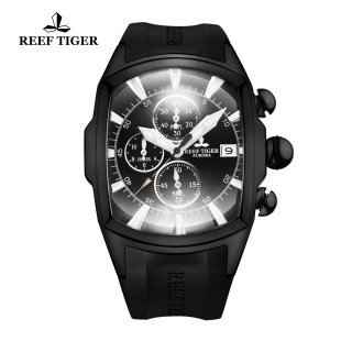 Reef Tiger Tanker Sports Men's Watch PVD Black Rubber Strap Black Dial Quartz Watch RGA3069-T-BBB