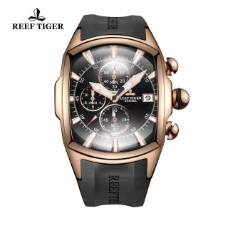 Reef Tiger Tanker Sports Men's Watch Rose Gold Black Rubber Strap Black Dial Watch RGA3069-T-PBB
