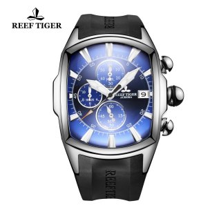 Reef Tiger Tanker Men's Watch Steel Black Rubber Strap Blue Dial Quartz Watch RGA3069-T-YLB
