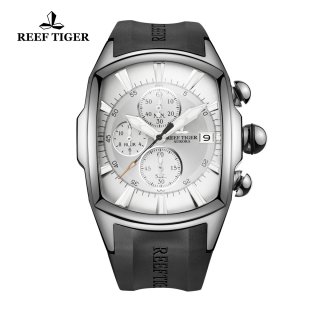 Reef Tiger Tanker Men's Watch Steel Black Rubber Strap White Dial Quartz Watch RGA3069-T-YWB