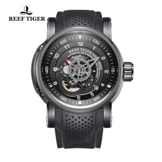 Reef Tiger Aurora Machinist Fashion PVD Rubber Strap Black Dial Automatic Watch RGA30S7-BBB