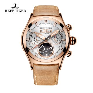 Reef Tiger Air Bubble II Casual Sport Watches Rose Gold Case Leather Strap Automatic Watch RGA7503-PWS