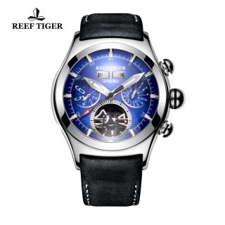 Reef Tiger Air Bubble II Men's Sport Fashion Steel Case Watches Leather Strap Automatic Watch RGA7503-YLB
