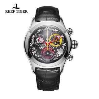 Reef Tiger Air Bubble Casual Watches Quartz Watch Steel Case Leather Strap RGA7181