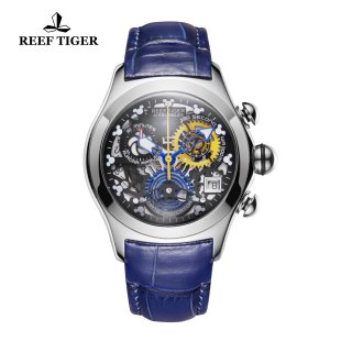 Reef Tiger Air Bubble Casual Watches Quartz Watch Steel Case Leather Strap RGA7181