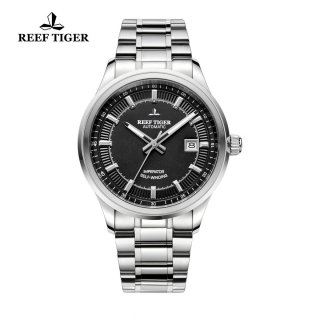 Reef Tiger Imperator Dress Watch Automatic Stainless Steel Black Dial RGA8015-YBY