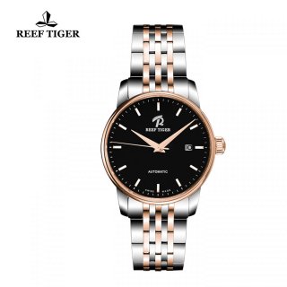 Reef Tiger Classic Fusion Dress Watch with Date Black Dial Two Tone Watch RGA810-TBT
