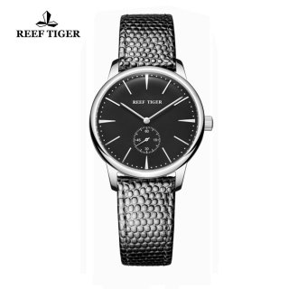 Reef Tiger Vintage Couple Watch Black Dial Stainless Steel Calfskin Leather RGA820-YBB