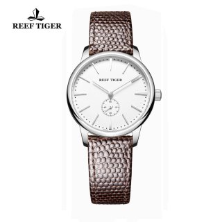 Reef Tiger Vintage Watch White Dial Stainless Steel Calfskin Leather RGA820-YWB-L