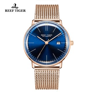 Reef Tiger Classic Legend Fashion Rose Gold Blue Dial Automatic Watch RGA8215-PLP
