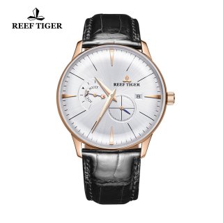 Reef Tiger Classic Artisan Men's Casual Watch White Dial Leather Strap Automatic Watches RGA8219-PWB