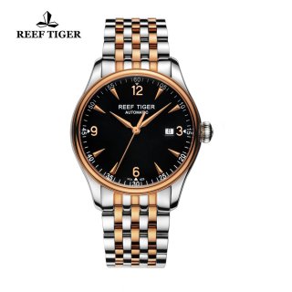 Reef Tiger Heritage Dress Automatic Watch Black Dial Two Tone Case RGA823-PBT