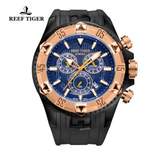 Reef Tiger Hercules Sport Watches Chronograph PVD Case Rose Gold Bezel Blue Dial Watch RGA303-PLB