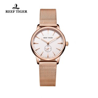 Reef Tiger Vintage Couple Watch White Dial Full Rose Gold Womens Watches RGA820-PWP
