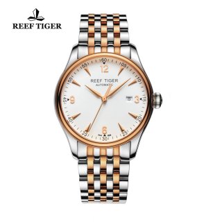 Reef Tiger Dress Automatic Watch White Dial Two Tone Case RGA823-PWT